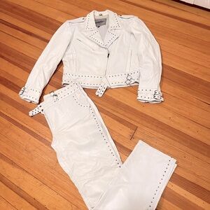 Unik white leather two piece jacket and pants Harley edition